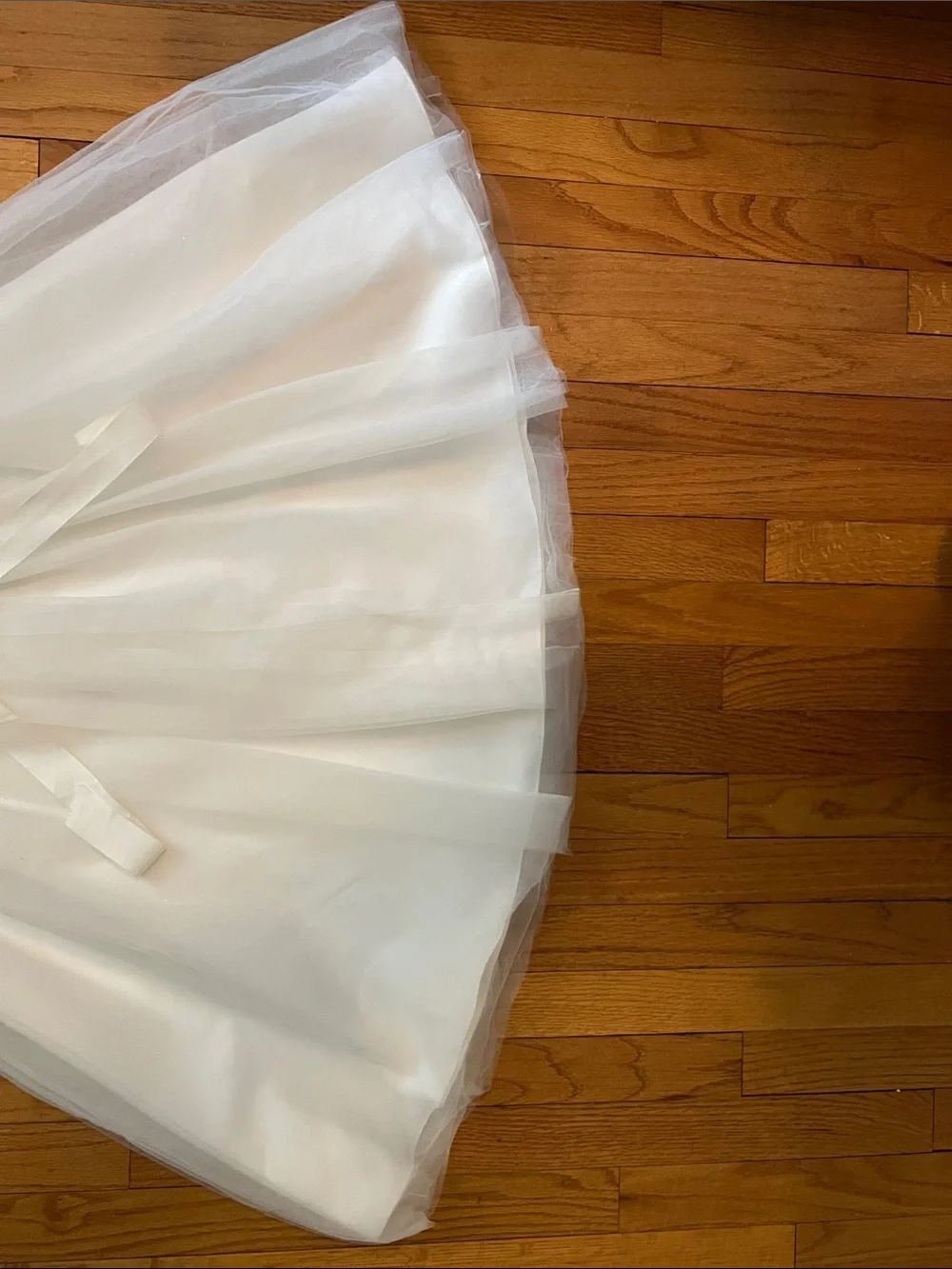 David's Bridal Cream Girls Tulle Dress with Lace Cap Sleeves - Picture 4 of 12